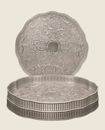 Engraved silver salver catalogue portrait